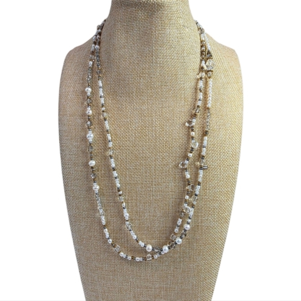 SILPADA Stardust 54 Sterling Silver Brass Pearl Crystal Beaded Necklace - Picture 2 of 12